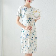 yxf0295夏季巨美百搭真丝丝缎中国风唐装，连衣裙显瘦气质旗袍