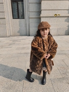 2023冬 韩国女童蛇纹豹纹皮草外套 女童时髦宝宝长款夹棉外套