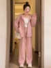 大码加绒加厚休闲粉色运动套装，女秋冬微胖mm卫衣外套+裤子两件套2