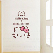 墙壁贴纸kitty墙贴卧室温馨卡通，凯蒂猫儿童房，房间装饰品床头贴画
