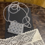水晶包包女diy穿珠子材料包手工串珠包自制珍珠透明斜挎小包成品