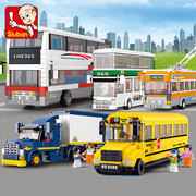 小鲁班兼容乐高城市系列双层巴士汽车公交车拼装拼插积木儿童玩具