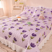 床盖四季通用网红款夹棉床单加厚公主风雪纺花边被单紫色三件套女