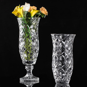 欧式古典水晶玻璃花瓶高脚刻花花瓶百合玫瑰鲜花瓶台面摆件样板间
