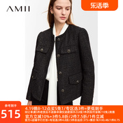 Amii粗呢小香风羽绒服女2024冬季显瘦上衣圆领单排扣鸭绒外套