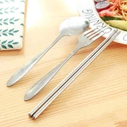 韩式不锈钢便携式餐具三件套学生户外旅行可爱筷子勺子收纳盒套w8