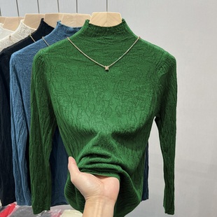 大码羊绒打底衫女内搭针织衫绿色秋冬毛衣洋气链条长袖半高领上衣
