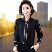 黑色衬衫女士长袖黑衬衣，雪纺设计感小众2023年春装，高端职业寸