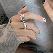 韩版s925银个性波浪字母戒指复古时尚，嘻哈夸张开口指环创意食指戒