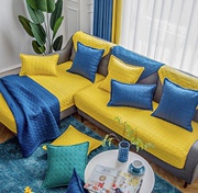 美式明黄藏蓝紫色沙发垫布艺四季通用靠背巾沙发套罩巾全盖米色绿