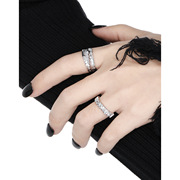 韩系小众个性情侣对戒ins冷淡风潮酷肌理条纹镶钻925纯银戒指