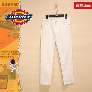 次品瑕疵Dickies 紧身白色工装女款白色休闲弹力小脚牛仔长裤