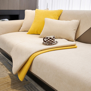 雪尼尔纯色沙发垫四季通用加厚防滑客厅皮沙发套罩靠背巾扶手盖布