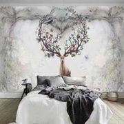 北欧沙发背景墙纸5d立体凹凸，壁纸8d梦幻星空，壁画麋鹿卧室墙布