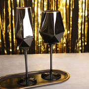黑色水晶金边玻璃红酒杯高脚杯欧式葡萄酒杯样板间摆台专用香槟杯