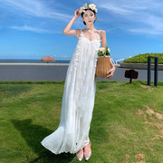 法式绝美白色蕾丝吊带连衣裙女夏季裙子气质高级性感海边度假长裙