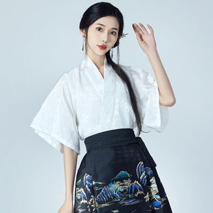 新中式国风v领白衬衫夏季马面，短裙搭配衬衣，时尚气质交领短袖上衣