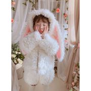 2023冬季女童可爱毛绒兔子，小学生套装宝宝，加绒外套洋气两件套童装