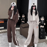 欧货秋冬加绒厚休闲运动服套装女时尚连帽卫衣束脚裤保暖一整套潮