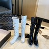 韩版白色靴子雨靴，平跟内增高一脚蹬套筒骑士，靴高筒靴4142