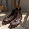 熊周周英伦布洛克雕花短筒套脚切尔西复古水洗做旧手工女鞋短靴