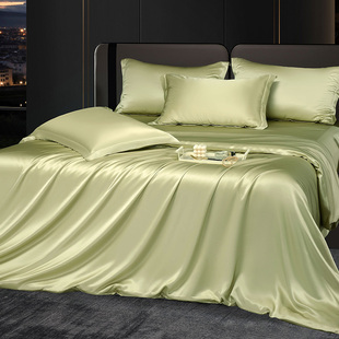 枕水人家100%真丝四件套床品桑蚕丝面料纯色重磅丝绸床品双面宽幅
