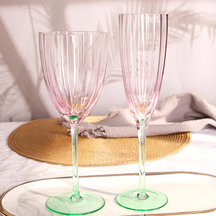 复古高脚杯渐变色花朵杯高档玻璃红酒杯香槟杯欧式高颜值好看的杯