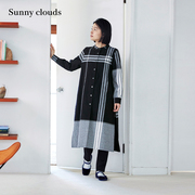 冬季 桑妮库拉/Sunny clouds女式纯棉黑白大格纹长款衬衫外套