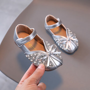 女童公主鞋2024年春秋季甜美儿童罗马凉鞋，小女孩软底平底皮鞋