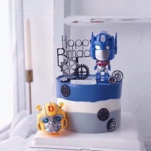 变形金刚生日蛋糕装饰摆件q版擎天柱大黄蜂，机器人儿童卡通玩具