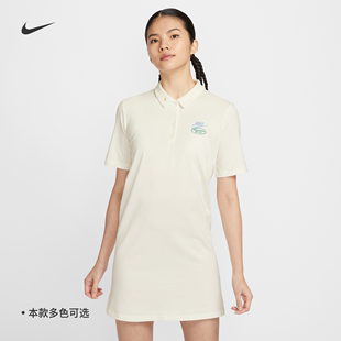 Nike耐克女子连衣裙夏季纯棉针织休闲刺绣舒适HJ3949