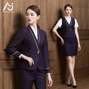 南航空姐制服职业套装女工装售楼顾问酒店高端修身工作服装深紫色