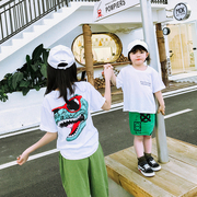 韩国潮牌亲子姐妹装夏季短袖T恤 宝宝5圆领卡通恐龙t恤