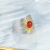 太阳女神中古风戒指天然红玛瑙设计感小众手饰925纯银宝石戒