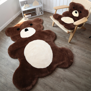 澳洲纯羊毛地毯卧室儿童房，装饰地垫男孩女孩，房间椅子坐垫卡通熊