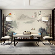 中式电视背景墙壁纸客厅，装饰影视墙布，山水情沙发书房壁画墙纸壁布