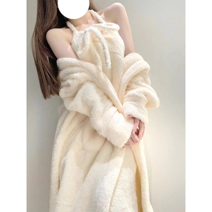 珊瑚绒睡袍女冬季性感纯欲风加绒加厚冬天法兰绒睡衣裙两件套