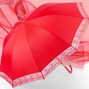 好梦喜庆结婚伞新娘伞大红色红伞出嫁用长柄蕾丝复古中式婚庆雨伞
