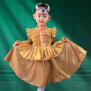 儿童女内蒙古族长袍服饰高端定制民族古风舞蹈，演出拍摄连衣公主裙