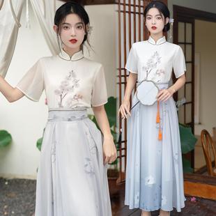 2023夏季新中式国风女装浮光锦成人马面裙套装薄款改良汉服女