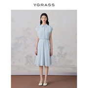 vgrass法式雅致真丝乔其，连衣裙夏季短袖通勤衬衫裙vsl2o21430