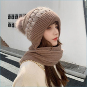 女士围巾时尚秋冬帽子耳罩，风雪围脖一体，帽毛线针织套帽保暖护耳帽