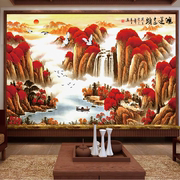新中式电视背景墙贴纸客厅影视墙自粘壁纸鸿运当头山水风景画壁画