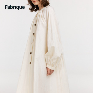 Fabrique 小圆领设计长款A摆抽褶风衣女2024春夏宽松外套上衣