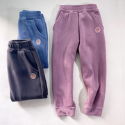 加绒加厚奥粒绒女童裤子紫色，秋冬款宝宝外穿男童，卫裤一体绒中大童