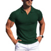 Men's POLO T-shirt 欧美男装POLO衫翻领V领竖条纹短袖男士T恤