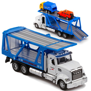 开门声光重型双层平板运输挂车，合金大卡车汽车模型儿童玩具半挂车