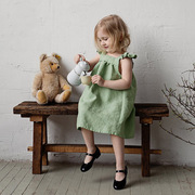 女童装亚麻吊带连衣裙，3-6岁女宝宝夏装，飞袖宽松棉麻无袖背心裙子