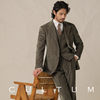 cultum100%棉意式灯芯绒条纹，休闲西服套装，男士商务复古西装三件套