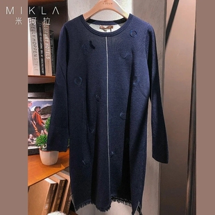MIKLA藏蓝色连衣裙含羊毛透气舒适975BL308